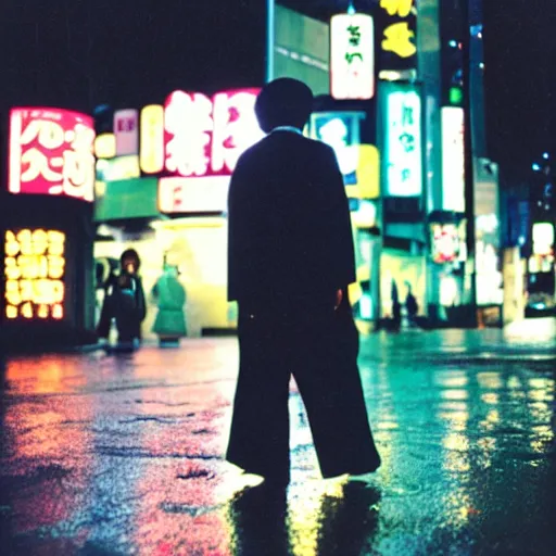 Prompt: old black man in tokyo at night, cinestill 8 0 0,