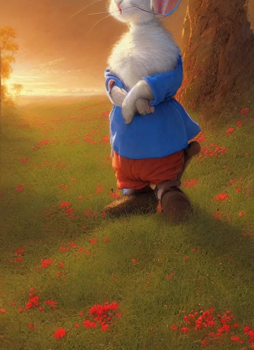 Prompt: bugs bunny as peter rabbit, digital art by eugene de blaas and ross tran, vibrant color scheme, highly detailed, in the style of romanticism, cinematic, artstation, greg rutkowski