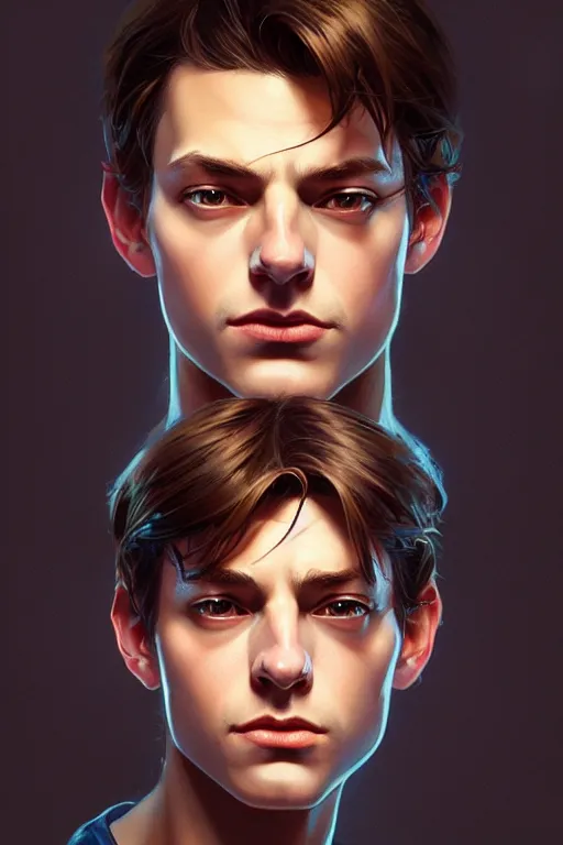 Prompt: Peter Parker, fantasy, portrait, sharp focus, intricate, elegant, digital painting, artstation, matte, highly detailed, concept art, illustration, ambient lighting, art by ilya kuvshinov, artgerm, Alphonse mucha, and Greg Rutkowski