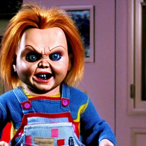 Prompt: Chucky the killer doll in an episode Full House