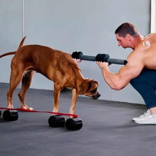 Prompt: a dog lifting weight