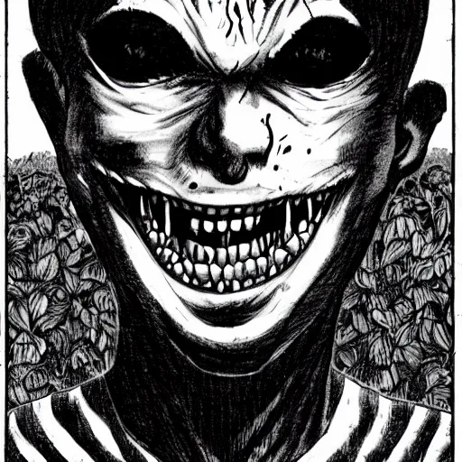 Image similar to smiling man, horror, nightmare, junji ito,