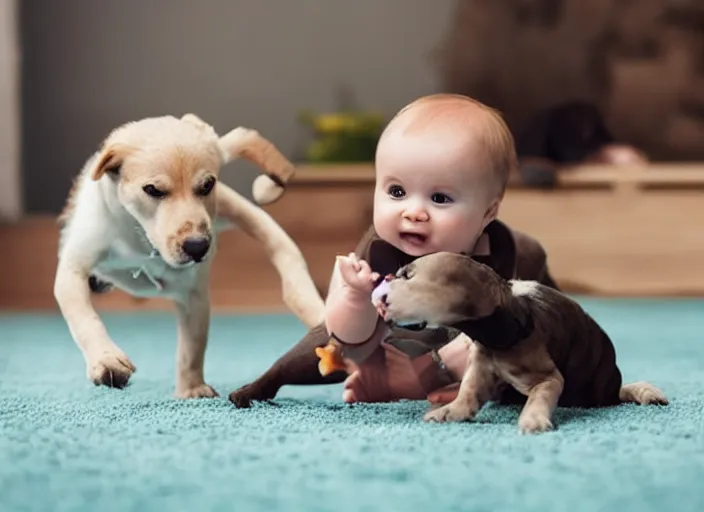 Image similar to baby and dog playing together