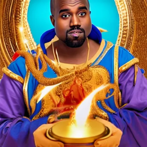 Image similar to aladdin genie with kanye west face