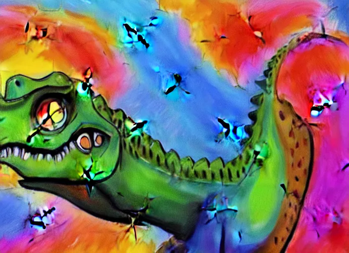 Prompt: vibrant dinosaur by gabz