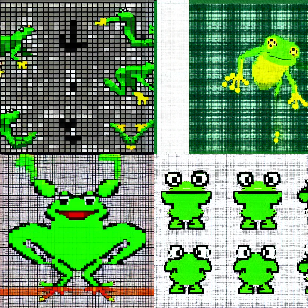 Prompt: sprite sheet of a frog jumping, pixel art