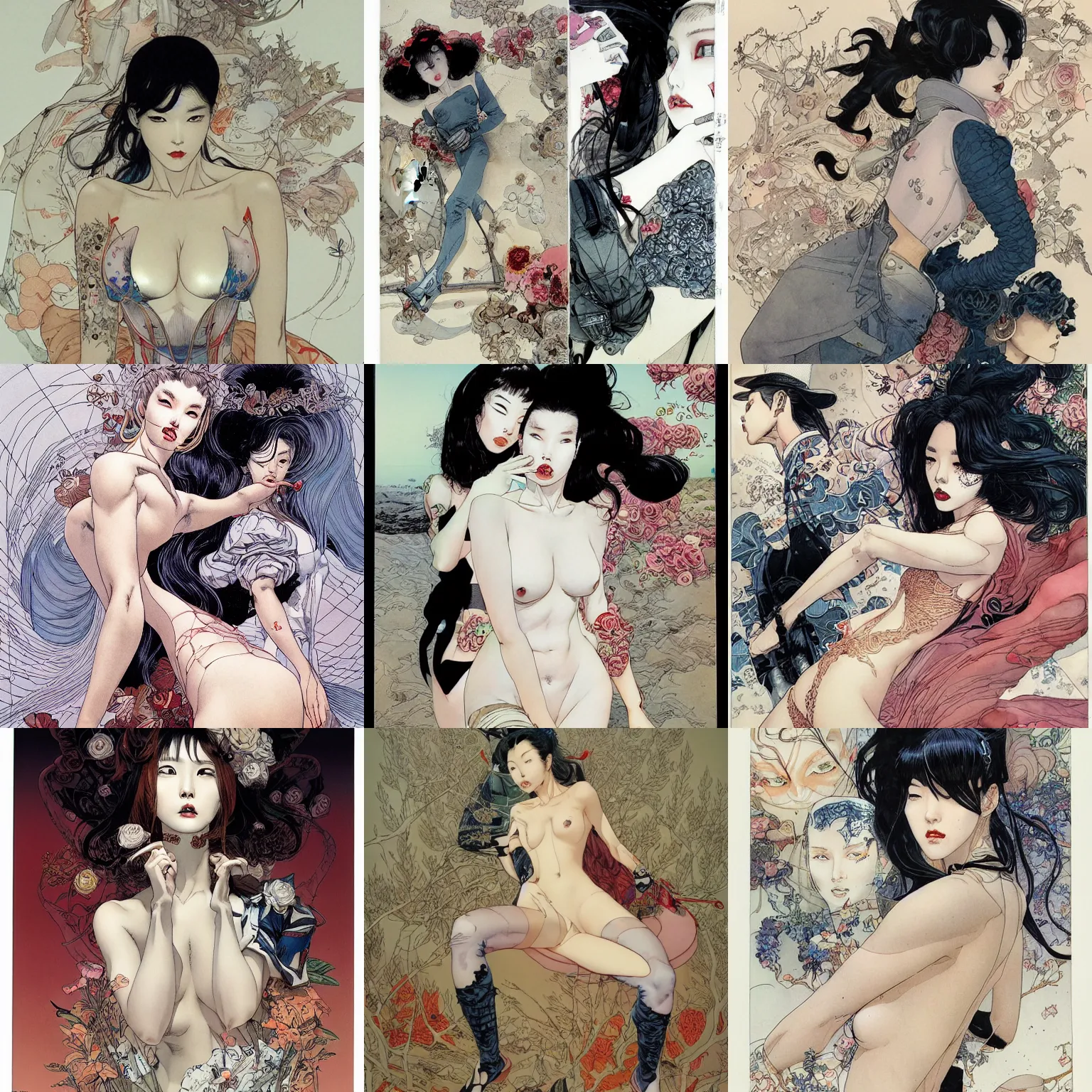 Prompt: lee jin - eun by m. k. kaluta and james jean, rule of thirds, seductive look, beautiful