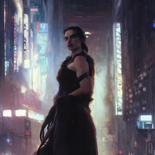 Prompt: anna hathaway, hyperrealistic portrait, bladerunner street, art of elysium by jeremy mann and alphonse mucha, fantasy art, photo realistic, dynamic lighting, artstation, poster, volumetric lighting, very detailed face, 4 k, award winning, trending in artstation, cinematic lighting, studio quality