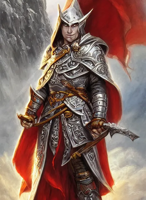 Image similar to white cloak paladin, ultra detailed fantasy, dndbeyond, bright, colourful, realistic, dnd character portrait, full body, pathfinder, pinterest, art by ralph horsley, dnd, rpg, lotr game design fanart by concept art, behance hd, artstation, deviantart, hdr render in unreal engine 5