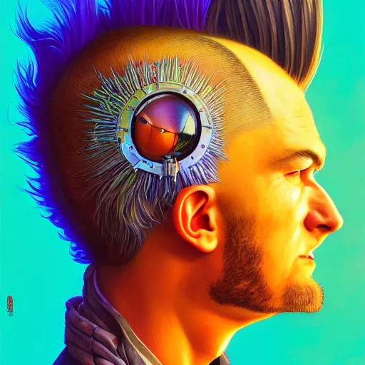 Image similar to lucky mohawk projector portrait by gaston bussierre and charles vess and james jean and erik jones and rhads, inspired by rick and morty, epic, funny, huge scale, beautiful fine face features, intricate high details, sharp, ultradetailed