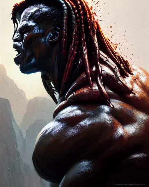 Image similar to the predator, fine details, realistic shaded lighting poster by greg rutkowski, magali villeneuve, artgerm, jeremy lipkin and michael garmash and rob rey