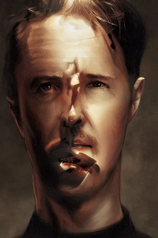 Prompt: edward norton's face in a boiled egg, highly detailed, dramatic lighting, concept art by caravaggio and greg rutkowski and artgerm