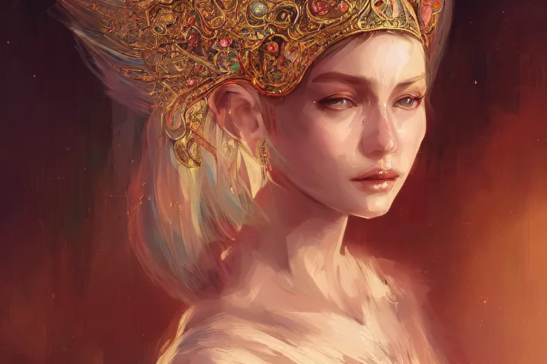 Prompt: portrait _ of a beautiful elegant noble with a fine headdress magic girl character design fantasy intricate _ cinematic _ lighting _ highly _ detailed _ digital _ painting _ artstation by wlop