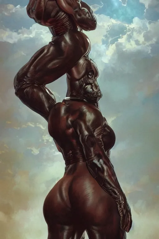 Image similar to portrait of hulking anthro horse whose physique is bursting with muscle, leather catsuit, test subject, monstrous, full body, sci - fi, highly detailed, digital painting, artstation, concept art, sharp focus, illustration, art by artgerm and greg rutkowski and alphonse mucha