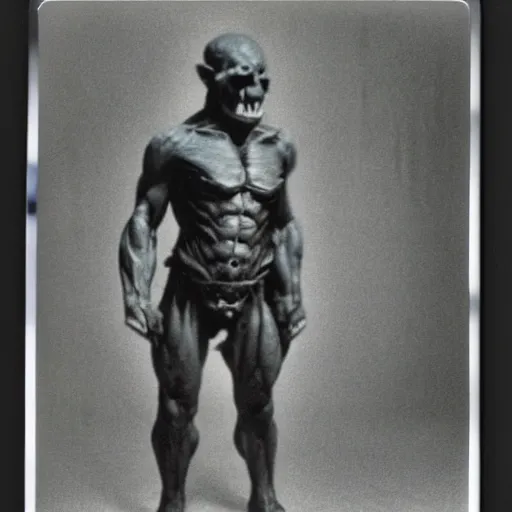 Prompt: polaroid of case study of anatomical orc full body by Tarkovsky