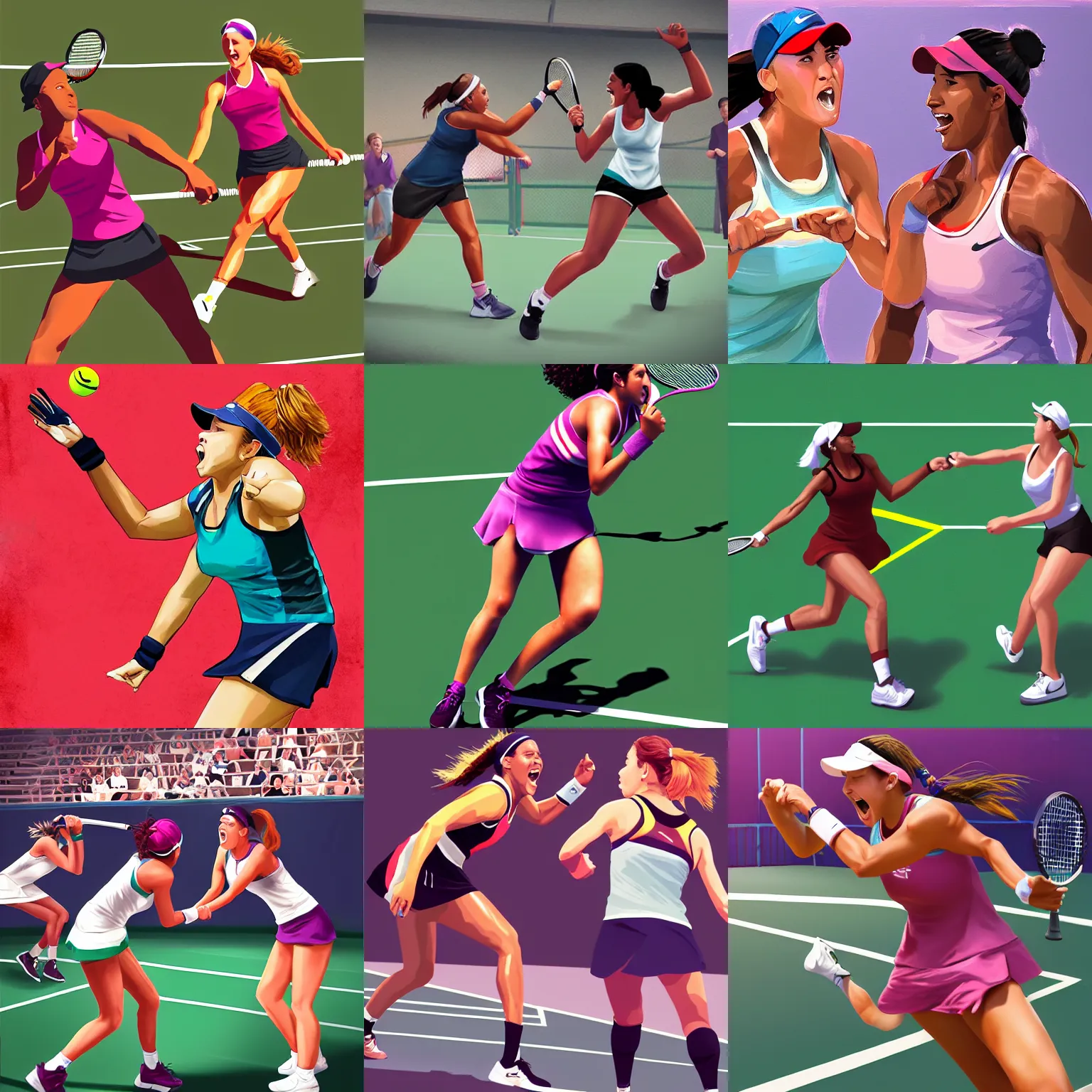 Prompt: womens tennis match, ray lewis, ray lewis yelling, trending on artstation