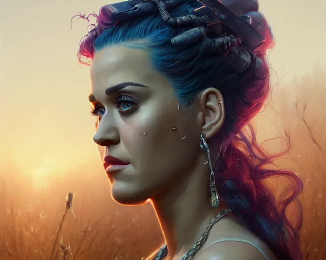 Image similar to highly detailed portrait of katy perry, in the walking dead, stephen bliss, unreal engine, fantasy art by greg rutkowski, loish, rhads, ferdinand knab, makoto shinkai and lois van baarle, ilya kuvshinov, rossdraws, tom bagshaw, global illumination, radiant light, detailed and intricate environment