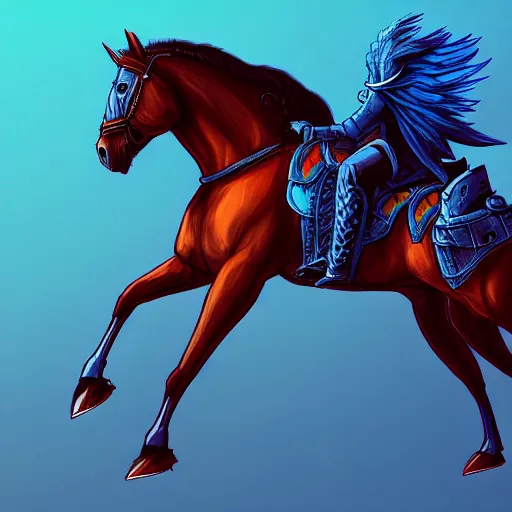 Image similar to headless horseman without head on top of horse with wings, colorful of blue color concept art, trending on artstation, highly detailed, intricate, sharp focus, digital art, 8 k