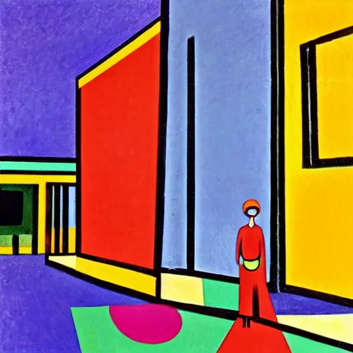 Prompt: colorful pairing of tel aviv bauhaus architecture in the style of henri matisse, portrait