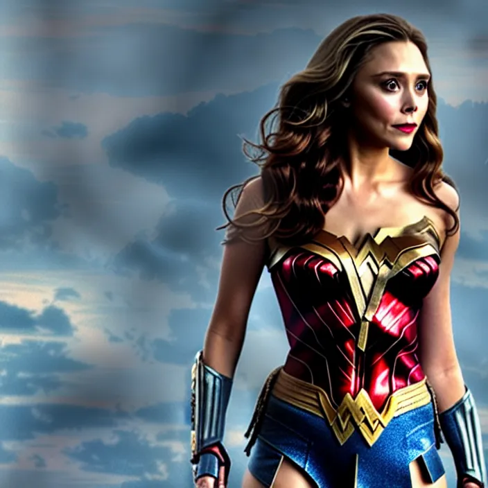 Prompt: full body photograph of elizabeth olsen as wonder woman. Extremely detailed. 8k