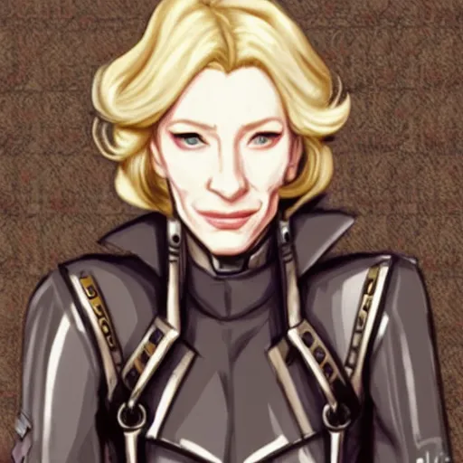 Prompt: cyborg cate blanchett, anime,drawing ,steampunk