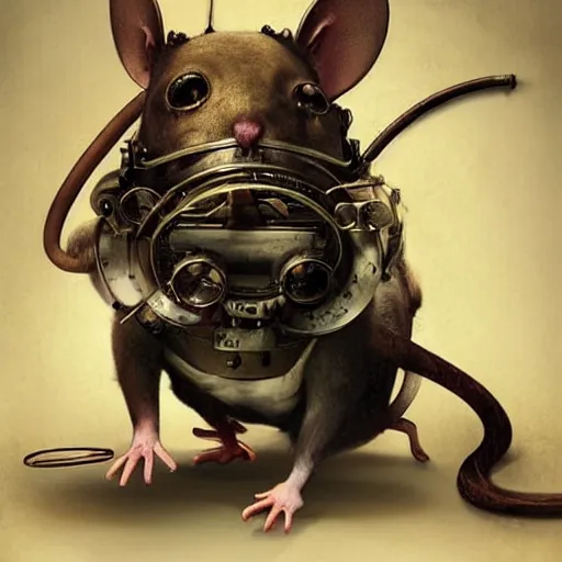 Prompt: a rat with steampunk googles, by ryohei hase