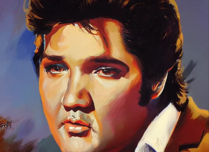 Image similar to a highly detailed beautiful portrait of elvis presley by gregory manchess, james gurney, james jean