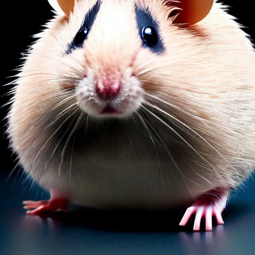Image similar to uhd candid photo of a robotic android hamster. photo by annie leibowitz