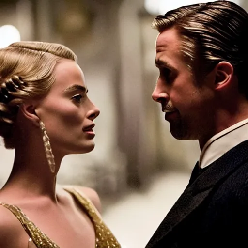 Image similar to still of ryan gosling and margot robbie, in the godfather