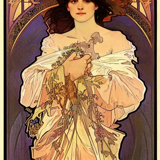 Image similar to art by alphonse mucha