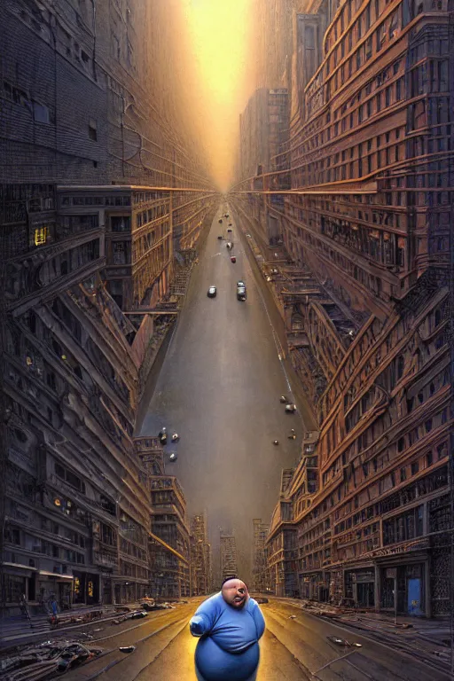 Prompt: hyperrealistic mixed media painting of a morbidly obese man, full body, on an empty city street at midnight, shame, stunning 3d render inspired art by P. Craig Russell and Barry Windsor-Smith + perfect facial symmetry + dim volumetric lighting, 8k octane beautifully detailed render, post-processing, extremely hyperdetailed, intricate, epic composition, grim yet sparkling atmosphere, cinematic lighting + masterpiece, trending on artstation, very very detailed, masterpiece, stunning