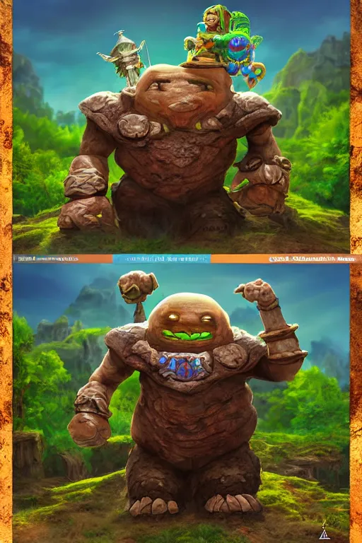 Image similar to zelda fantasy art giant golem troll wood rock greeble gemstone, global illumination ray tracing hdr fanart arstation by sung choi and eric pfeiffer and gabriel garza and casper konefal bastion forged hardmesh lisa frank zbrush central