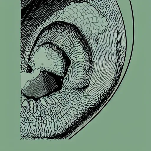 Image similar to stipple shaded illustration of a human ear, a bird looking inside the ear, by ilya kuvshinov, anatomy book, retro flat colors, retrofuturism