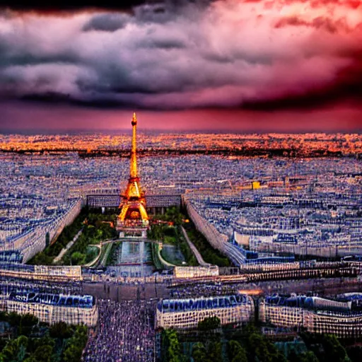 Image similar to epic paris, epic sky, cinematic light