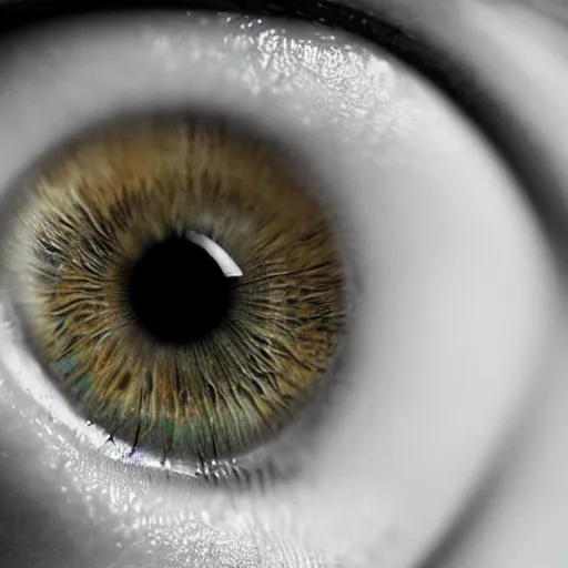 Image similar to highly realistic photo 8 k intricate deep focus of a feminine eye