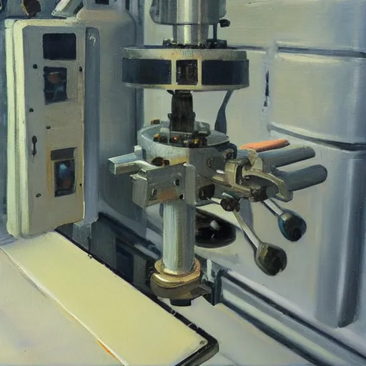 Prompt: “A detailed oil painting of a CNC milling machine by Isaac Levitan”