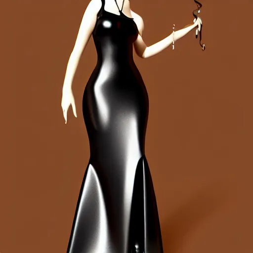 Image similar to curvy feminine goth hottie in a sublime elegant polished black-silver latex neck-high or tube-top floor length gown, thin waist, cgsociety, photorealistic, comfy ambience, idealistic, 16k, smooth, sharp focus, trending on ArtStation, volumetric lighting