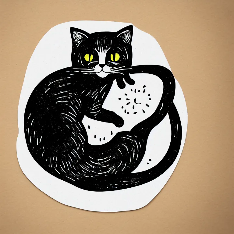 Prompt: a curled up cat illustration, sticker, trending on art station, minimal, sharp, satisfying, 8 k