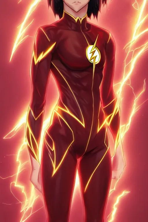 Image similar to anime key visual of a beautiful female the flash!! intricate, red, black, gold suit, powers, speed, lightning hate, dc comics, cinematic, stunning, highly detailed, digital painting, artstation, smooth, hard focus, illustration, art by artgerm and greg rutkowski and alphonse mucha