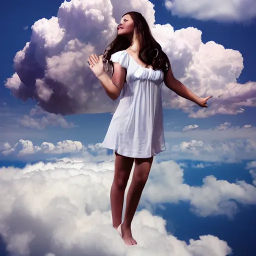 Prompt: goddess wearing a cloud fashion on the clouds, photoshop, colossal, creative, giant, digital art, photo manipulation, clouds, sky view from the airplane window, covered in clouds, girl clouds, on clouds, covered by clouds, a plane, plane window point of view