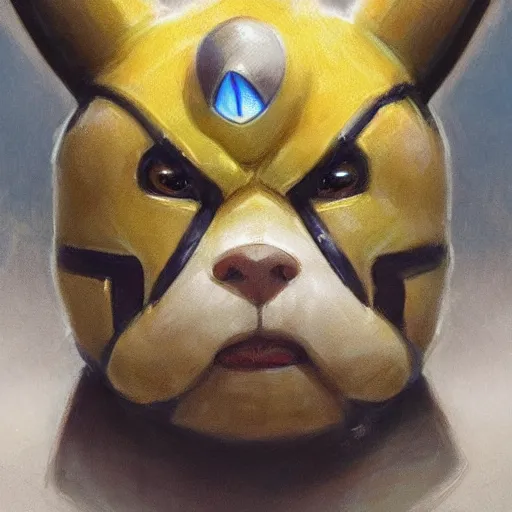 Image similar to pikachu as a realistic fantasy knight, closeup portrait art by donato giancola and greg rutkowski, realistic face, digital art, trending on artstation, symmetry!!, no helmet