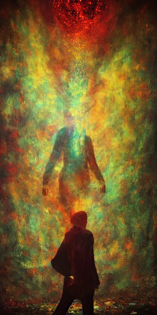 Prompt: a surreal dynamic painting of a random god feeling random at random place, photorealistic, cinematic, dramatic, vivid, dark and beautiful, higly, civilized, cinematic lighting