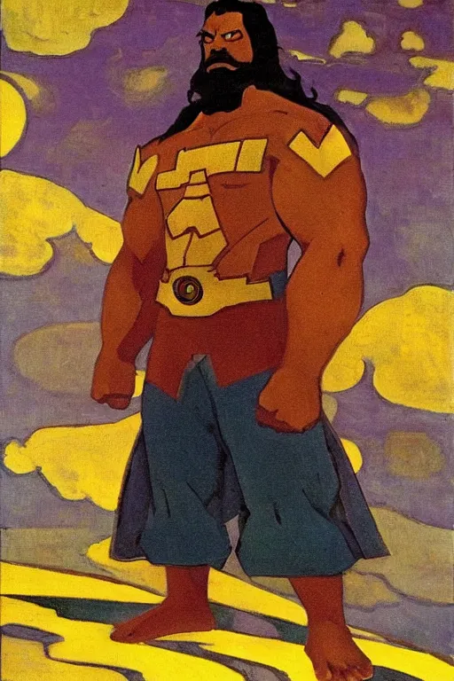 Image similar to hulk, marvel, artwork by nicholas roerich,