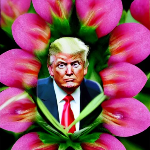 Prompt: Donald Trump in a flower, photographed by Anne Geddes