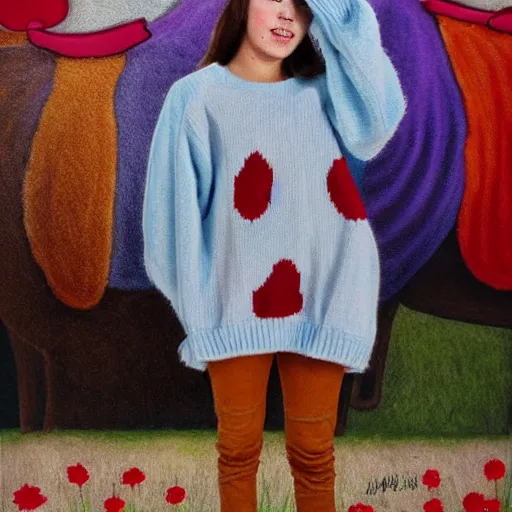 Image similar to a girl with huge sweater-cows