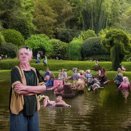 Prompt: a new photography of real humans of bosch garden of earthly delights style taken by martin parr, with flash on camera