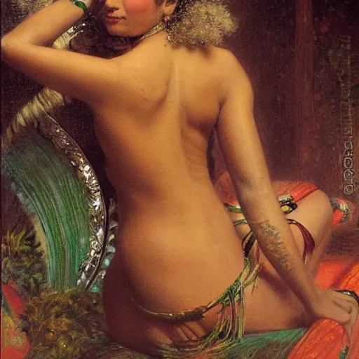 Prompt: detailed potrait 8 0 s srilankan girl with tatoos in baroque painting, girl graceful,, painting by gaston bussiere, craig mullins, j. c. leyendecker, lights, art by ernst haeckel, john william godward, hammershøi,,