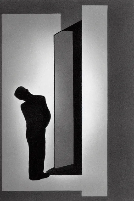 Image similar to man looking at his reflection in the mirror, 1960’s minimalist advertising illustration, painterly, expressive brush strokes