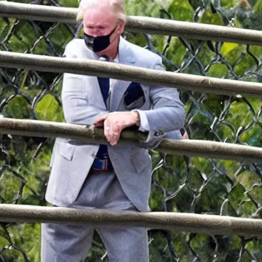 Image similar to a splinter cell tom Clancy operative scaling the fence at mar a lago to shake Donald trump's hand photo