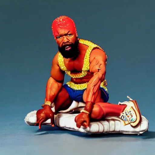 Prompt: mr. t action figure melting on acid, detailed facial expressions, 1 9 8 0 s aesthetic